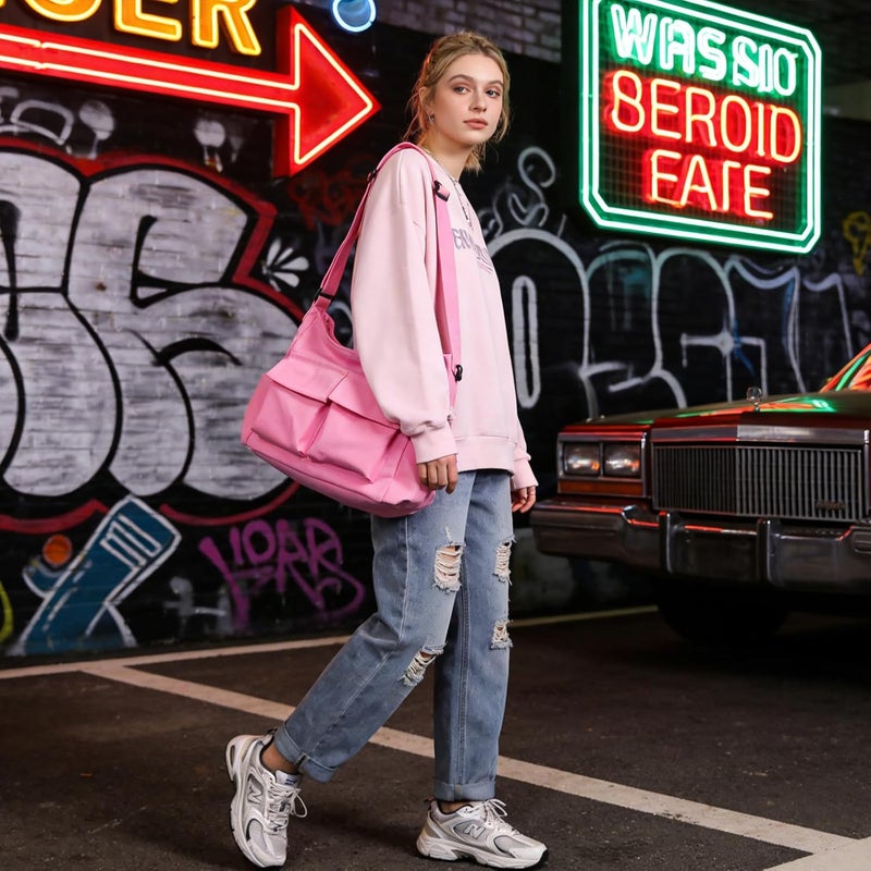 yaucher Store Canvas Messenger Bag Large Hobo Crossbody Bag with Multiple Pockets Casual Shoulder Tote Bag for Women and Men - Image 1